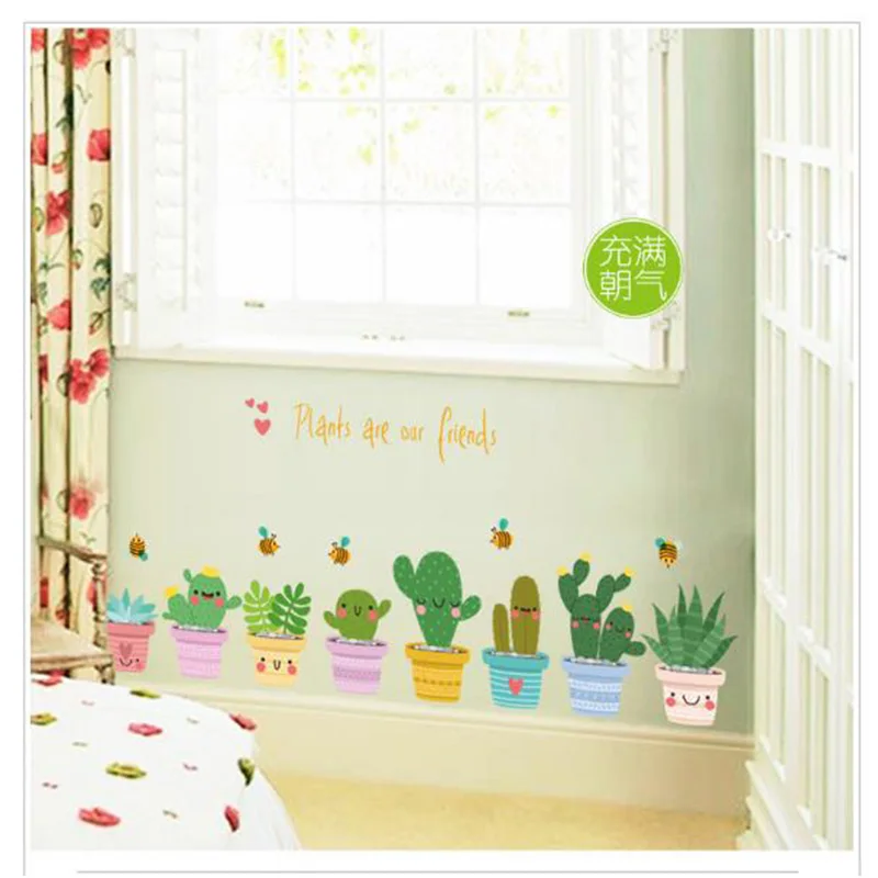 Us 3 54 9 Off Home Decoration Wall Stickers Colorful Potted Bedroom Living Room Combination Wall Stickers Fridge Stickers To The Kitchen In Wall