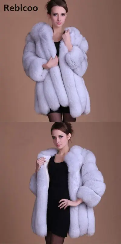 Rebicoo осень зима длинный толстый ветрозащитный пушистый искусственный мех пальто куртка Верхняя одежда хорошего качества версия размера плюс