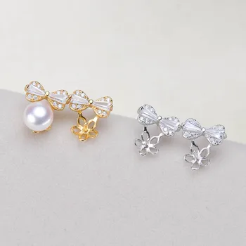 

925 Sterling Silver Pearl Earrings Mounting Beautiful Earrings Findings Settings Jewelry Parts Fittings Women's Accessories