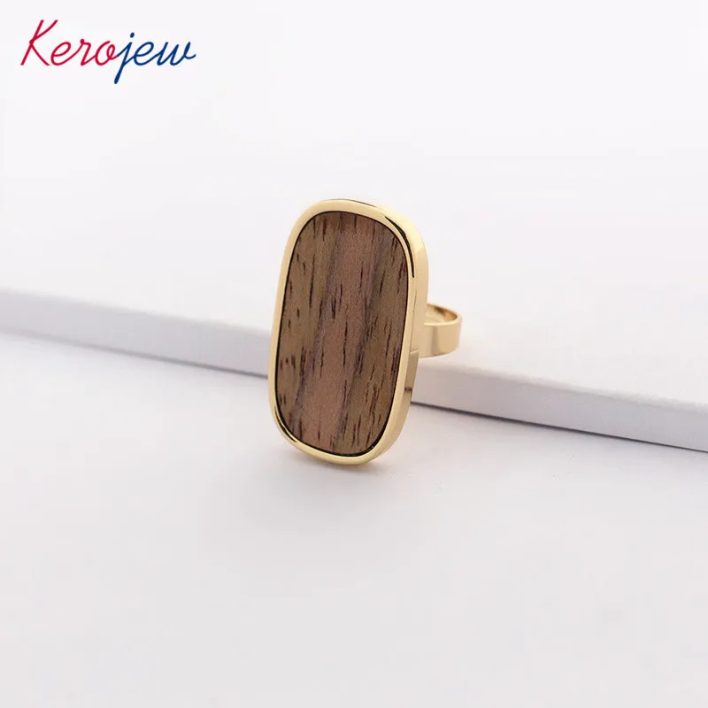 

Korean European America fashion wooden geometric metal piece Round Rings for women open size oorbelle boucle doreille femme