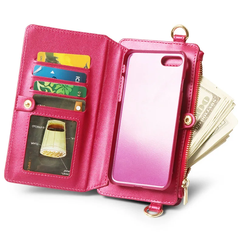 Жемчуг Angeli Стильный чехол-бумажник из искусственной кожи случаях для Iphone 6 6S 7 8 Plus X XS флип отойти чехол браслет-кошелек карты карман - Цвет: fuchsia iphone6Splus