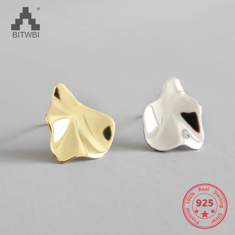 

Gold Irregular Uneven Stud Earrings For Women 2019 New Trend 100 % 925 Sterling Silver Lady Fashion Jewelry