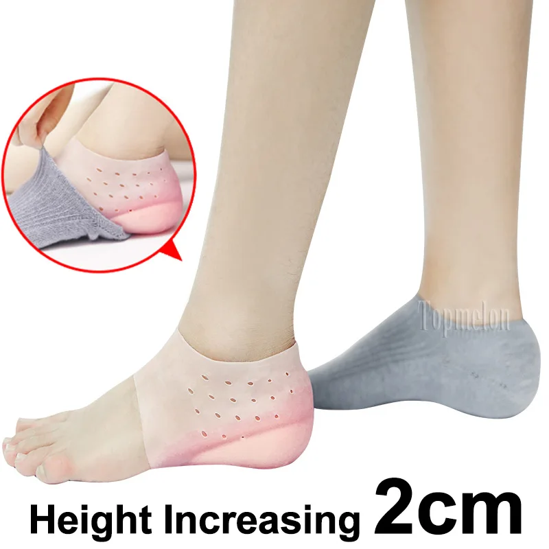  2cm Invisible Height Lift Heel Pad Sock Liners Increase Heightened Gel Insole Dress In Socks Reliev