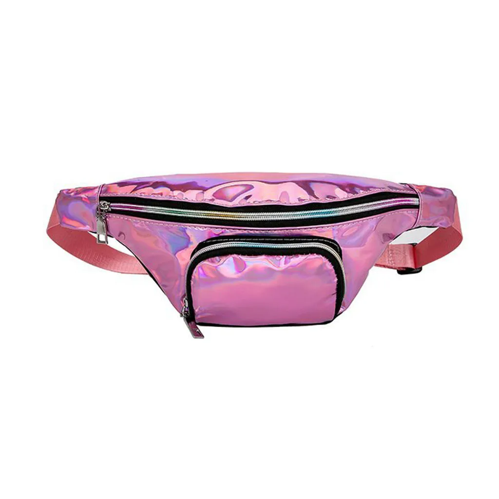 Голографические поясные сумки для женщин сплошной цвет прозрачный желе Лазерная диагональная упаковка плечо банан водонепроницаемая сумка через плечо - Цвет: Розовый