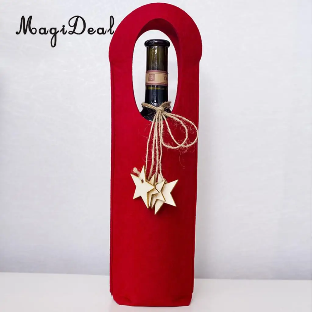 MagiDeal Christmas Felt Wine Bottle Cover Holder with Star Pendant Dinner Party Home Table Decor