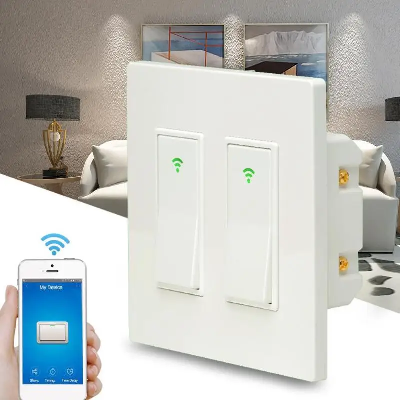 

ALLOYSEED 100-240V Smart Remote Auto WiFi LED Light Switch Wall Panel Mobile APP Remote Control Work for Alexa Google Home IFTTT