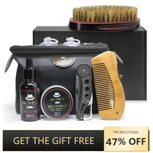 Aliver 7 Stks/set Mannen Baard Kit Styling Tool Baard Bib Schorten Balsem Baard Olie Hydraterende Wax Styling Kam Schaar Baard care Set