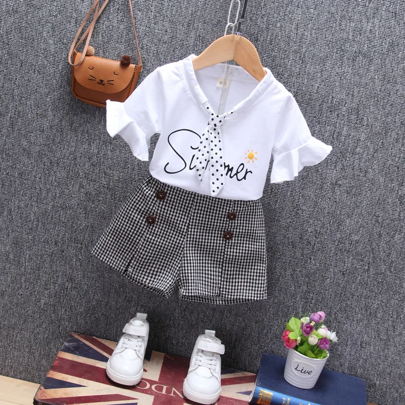 

2019 Summer Kids Casual Set Girl clothes Cute short-sleeved T-shirt + pants 2 pieces Girl suit clothing