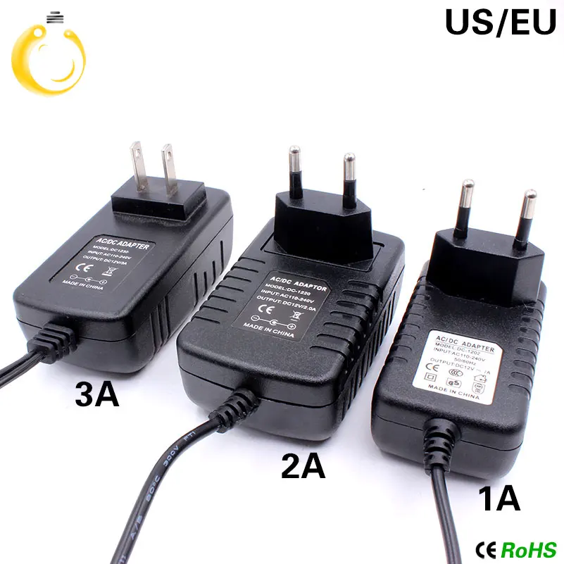 

1PCS 12V2A AC 100V-240V Converter 1A 3A Adapter DC 12V 2A 2000mA Power Supply US / EU Plug 5.5mm x 2.1-2.5mm for LED CCTV