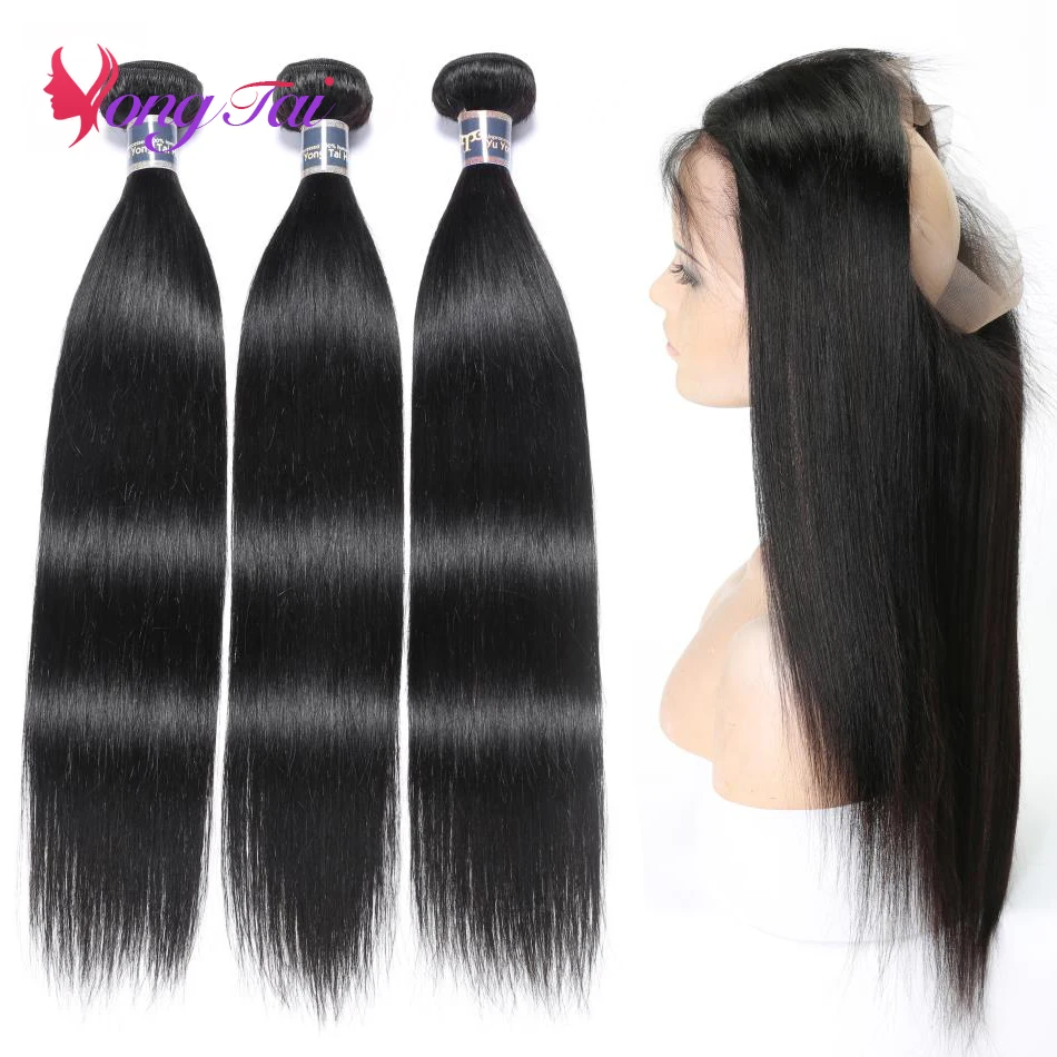 

YuYongtai HAIR 360 Lace Frontal With 3 Bundles Straight Peruvian Hair Non Remy Hair Lace Closure 100% Human Hair For women