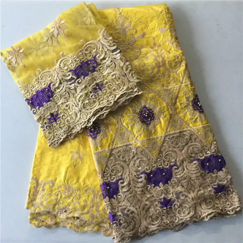 

YELLOW 2018 New Arrival! High Quality Popular Guinea Brocade Cotton Fabric Bazin Riche Nigeria Garment For Wedding
