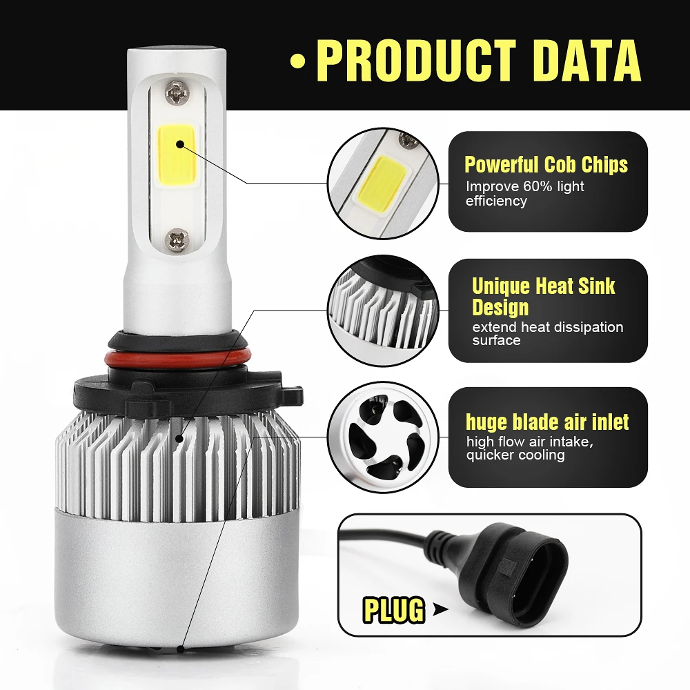 50 Set Headlight Head Lamp Car Light H4 H7 6000K White Light 8000lm 12V 24V COB Hi Low Beam Led Headlight for Auto Accessories
