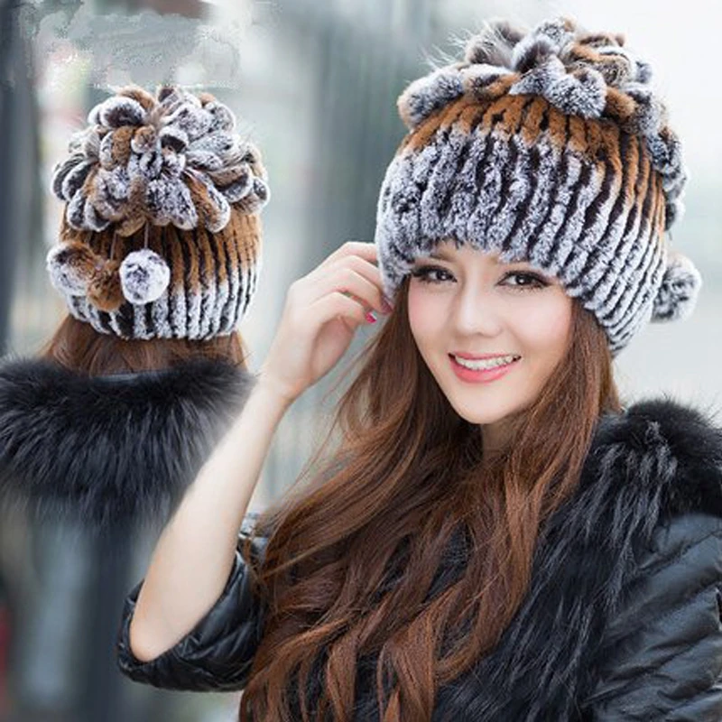 

2015 winter beanies knitted fur hat Rabbit fur hat fox fur women spend top free size women's leisure cap