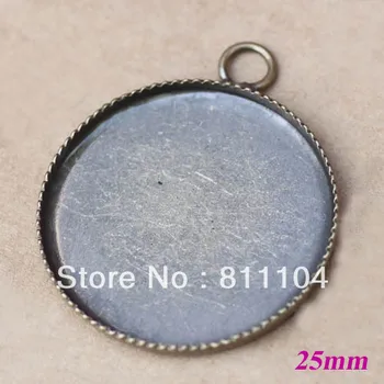

25mm Antique Bronze Plated Copper Circle Massy Blank Tray Bases w/ Loop Pendant Bezels DIY Cameo CABs Jewelry Findings Wholesale