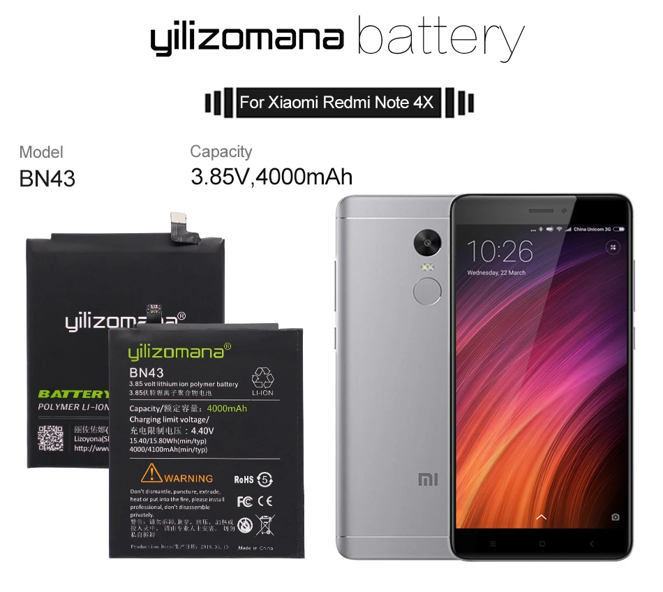 YILIZOMANA BN43 аккумулятор для телефона Xiaomi Redmi Note 4X/Note 4 Global Snapdragon 625 4000 мАч Розничная посылка, Бесплатные инструменты