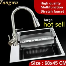Бытовая Мода Большая кухонная ручная раковина одинарная мойка растягивающийся кран для мытья овощей 304 нержавеющая сталь 68x45 см