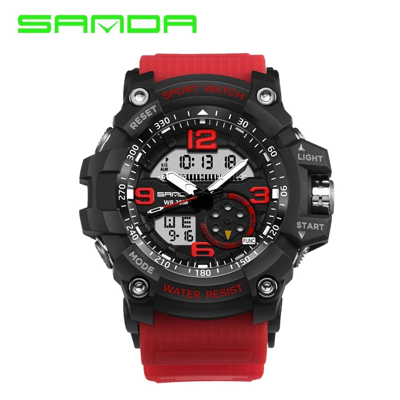 SANDA S SHOCK спортивные часы Мужские Цифровые кварцевые наручные часы Топ Бренд роскошные часы 50 м погружение военные спортивные часы Saat - Цвет: red