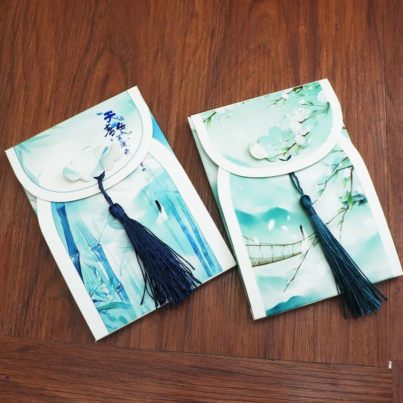 

16 Sheets/Set Chinese Ancient Landscape series Postcard with Small Tassel/Greeting Card/Message Card/Birthday Gift Card
