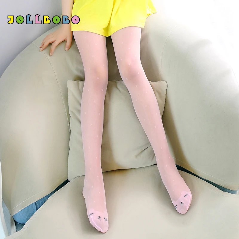 

Spring Summer Tights for Girls with Cartoon Cat Kawaii Children Nylon Pantyhose Thin Girls Dance Tights Stockings Pink White