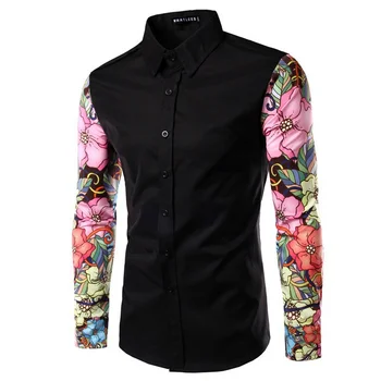 

Geek New Men Shirt Printing Patchwork Sleeve Casual Slim