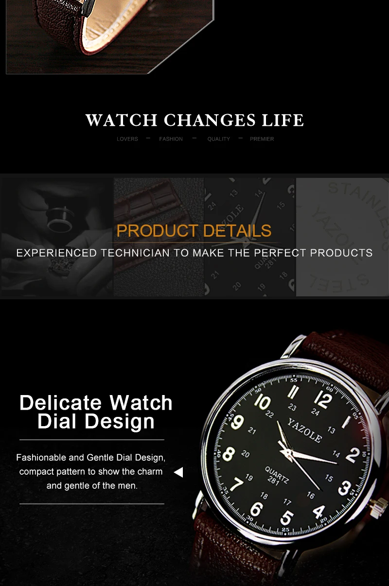 YAZOLE Лидирующий бренд Мужские часы модные повседневные часы кожаные Наручные часы Часы Saat Relogio Masculino Erkek Kol Saati