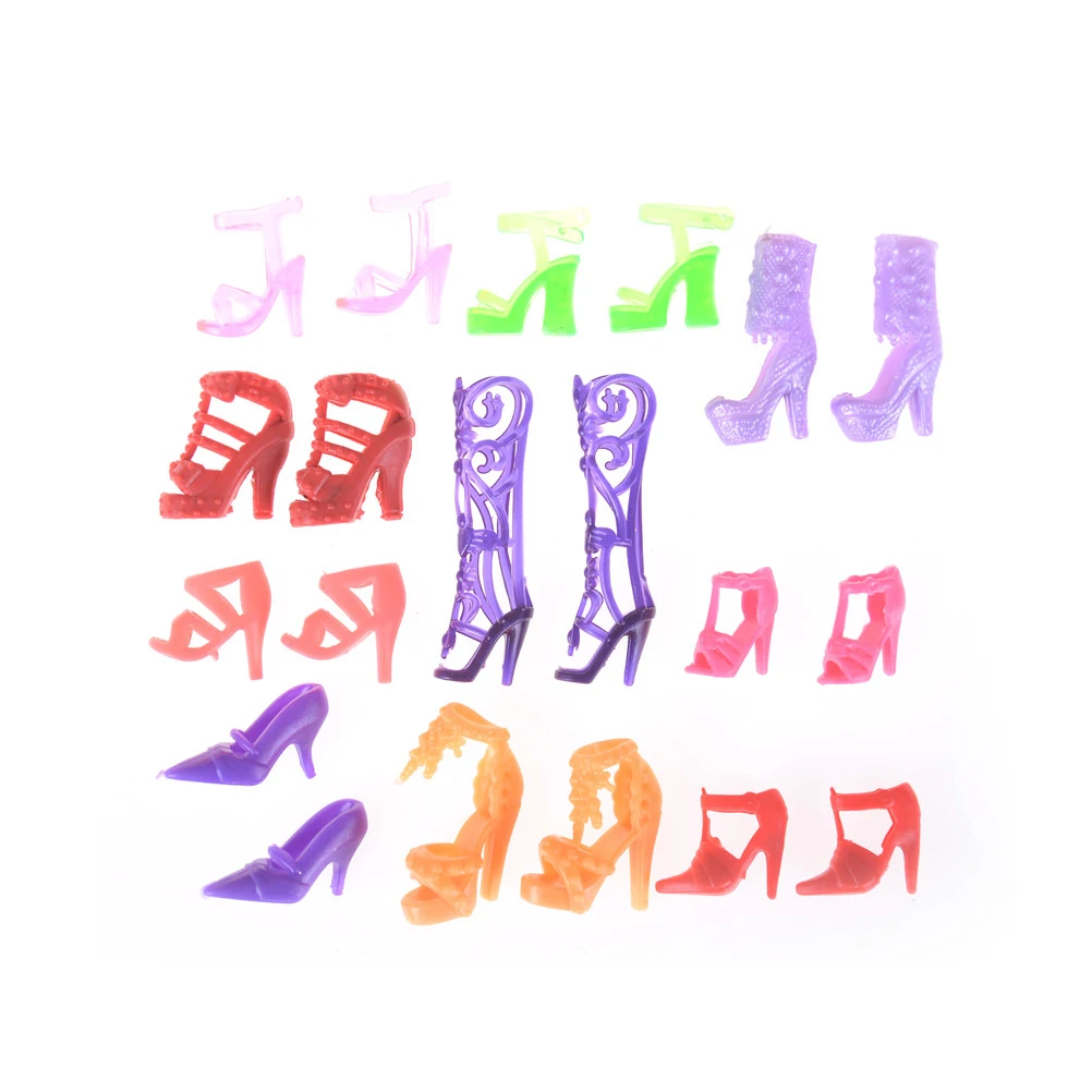 10Pairs Assorted Fashion Colorful Sandals Copy Crystal High Heels Shoes For  For  Doll Accessories Clothes Dress Prop