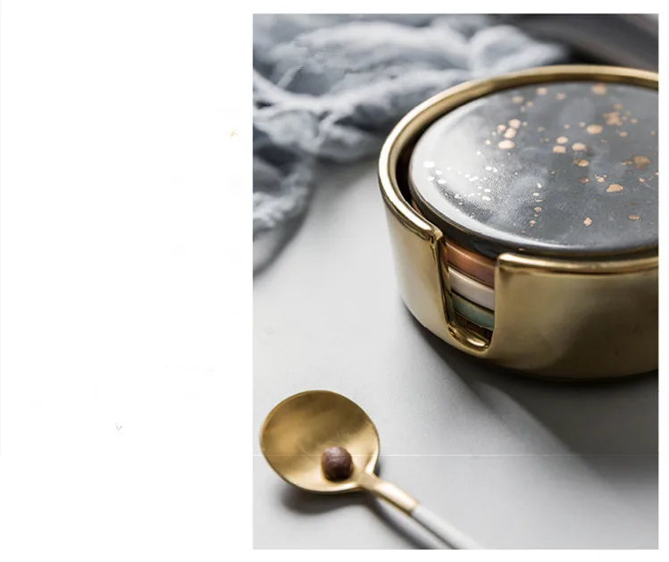 Керамические круглые подставки в скандинавском стиле с золотыми принтами, подставки для чашек/чаш, креативные термостойкие подставки, коврики, посуда