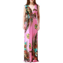 Robe femme ete 2017 Femmes D’été Bohème Plage Robe Col En V Sexy Dos Ouvert Sans Manches Floral Longue Maxi Robe Grande Taille 7XL robe