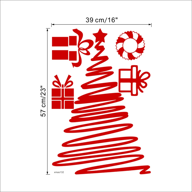 Новогодние подарки на елку, красные настенные наклейки для детской комнаты, стеклянные оконные украшения для дома, рождественские наклейки на стену, виниловые обои