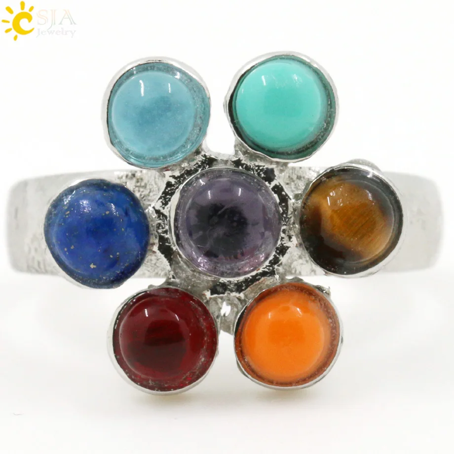 1PC Crystal Quartz Stone Chakra Finger Ring Open Adjustable
