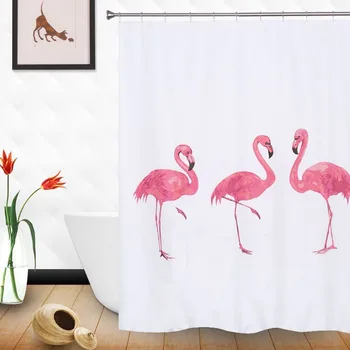 

Flamingo Shower Curtains European Style Waterproof Bath Curtain Polyester Fabric Bathroom Shower Curtain Pink White