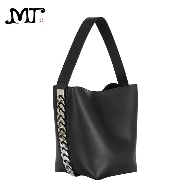 

MJ Women Chain Bucket Bag Female Simple Fashion Leather Handbag PU Shoulder Bag Big Leather Tote Large Capacity Composite Bags
