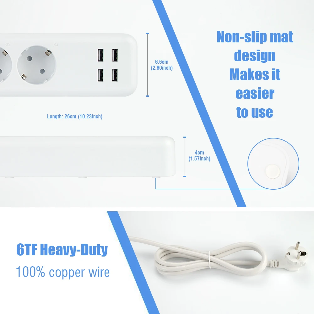 Hyleton wifi USB силовая полоса smart US plug Переключатель перегрузки защита от перенапряжения 4 розетки 2 порта USB зарядное устройство 2 м 15A Wi-Fi розетка