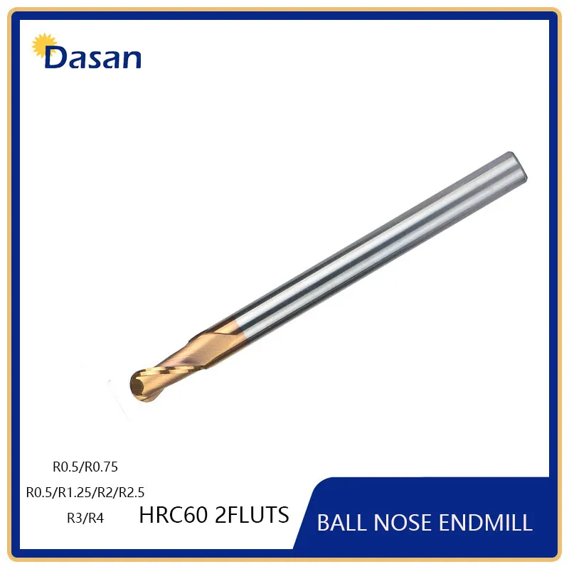 1pcs HRC60 2 Flute End Mill Radius 0.5mm 0.75mm 1mm 1.25mm 2mm 2.5mm
