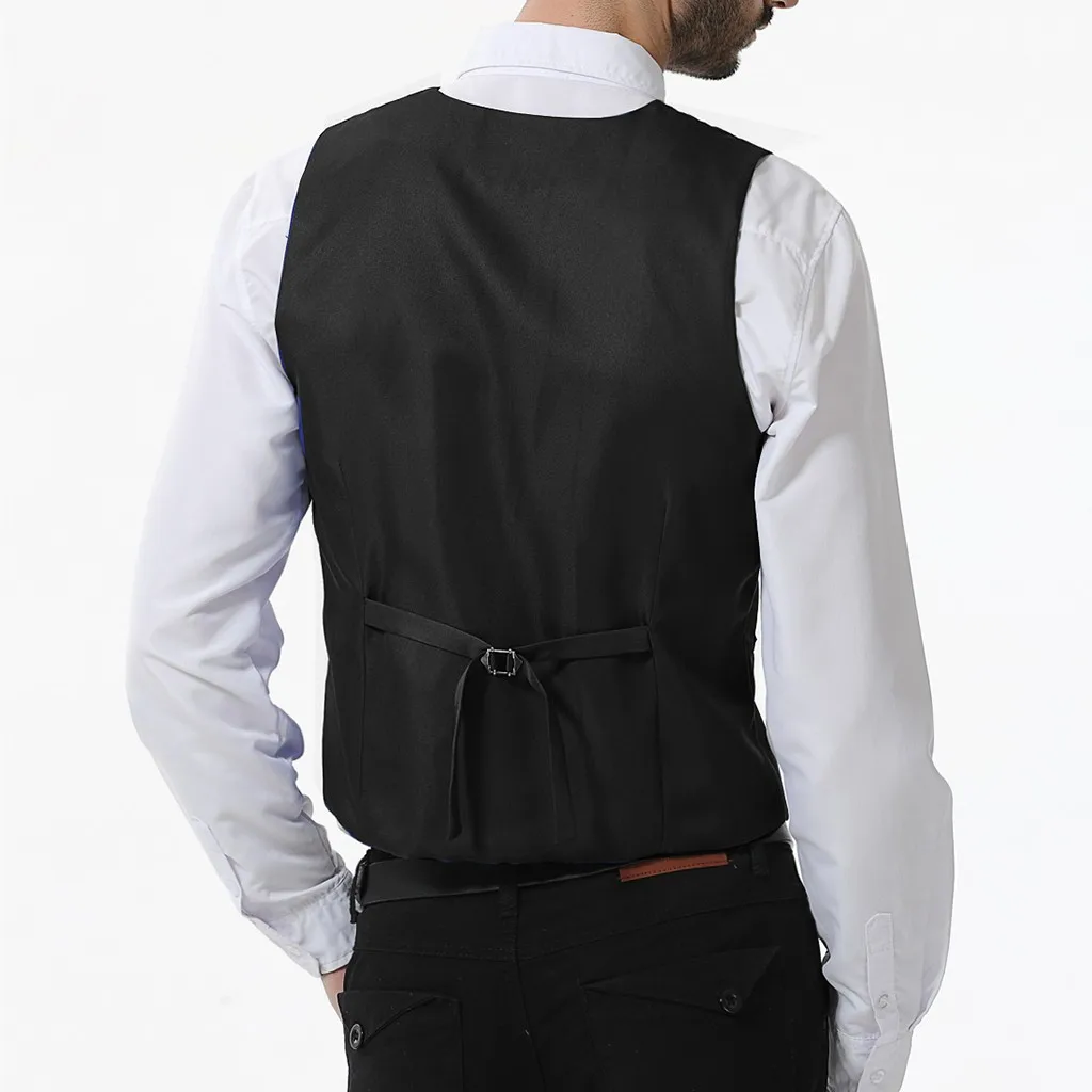 Стильный мужской осенний приталенный высококачественный жилет для делового костюма/мужской хлопковый жилет с v-образным вырезом для досуга/платье жениха черный формальный размер S-3XL
