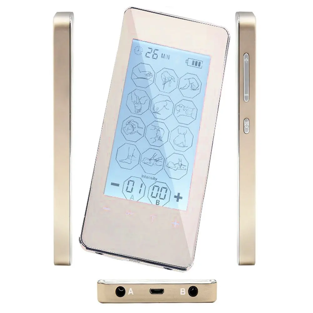 1012 Массажер 12-Mode перезаряжаемый сенсорный экран подсветка массажный инструмент TENS физиотерапия антистрессовая машина для снятия боли - Цвет: Gold