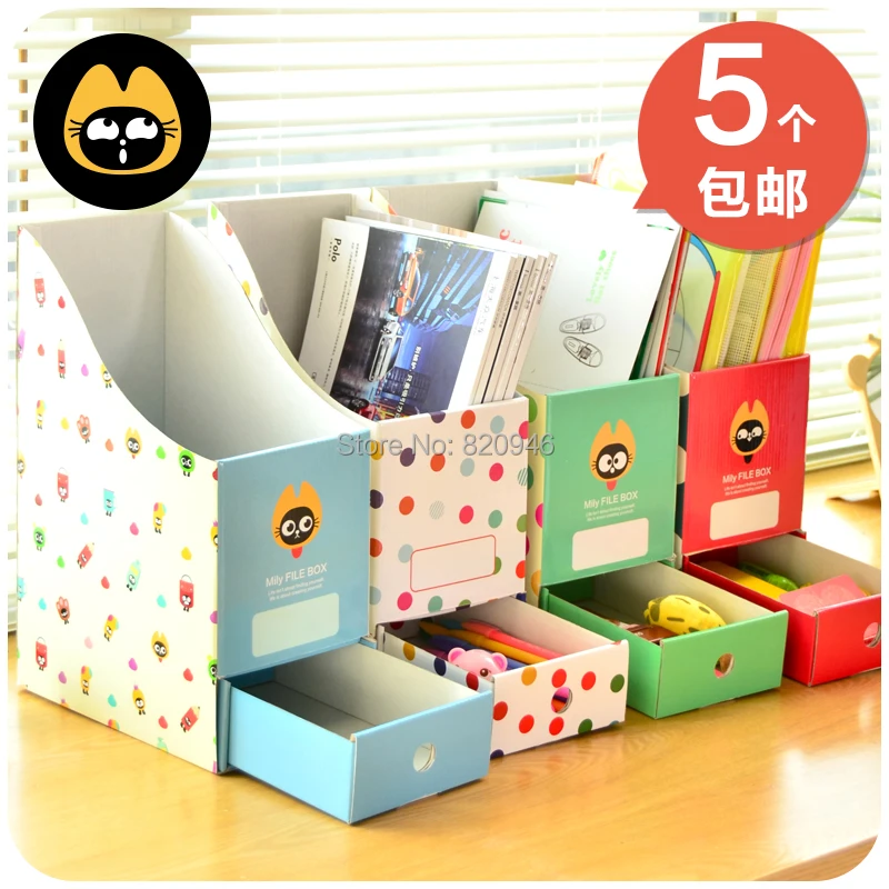 Desktop paper storage box and Bins desk bookshelf file holder Magazine