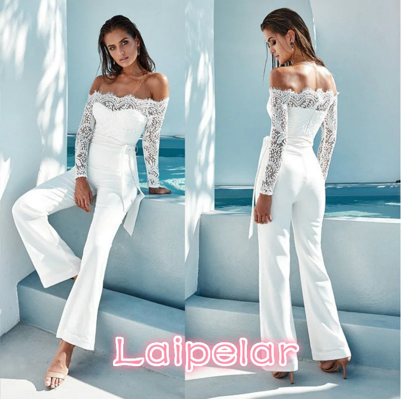 

new women spring/autumn jumpsuit sexy off shoulder long sleeve women bodysuit lace patchwork rompers womens jumpsuit Laipelar