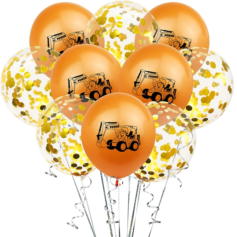 Birthday Decoration 10Pcs Gold Black Construction Excavator Theme Car Latex Balloon Baby Shower Party Supplies Confetti Balloons