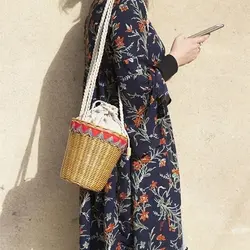 Новинка; Лидер продаж сумка-мешок ручной работы в богемном стиле звезда плетёная ротанговая круглая сумочка Винтаж соломы вязаная женская