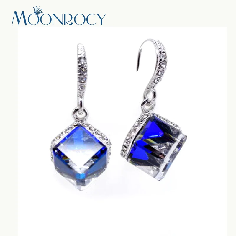 MOONROCY модные украшения серебряный цвет CZ Кристалл квадрат быть синие фиолетовые серьги крючок для женщин подарок для девочек
