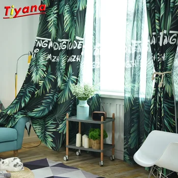 

Green Digital Painting Curtains for Living Room Green Leaves Sheer Tulle Rainforest Curtains Green Leaves Window DrapesWP028 *30