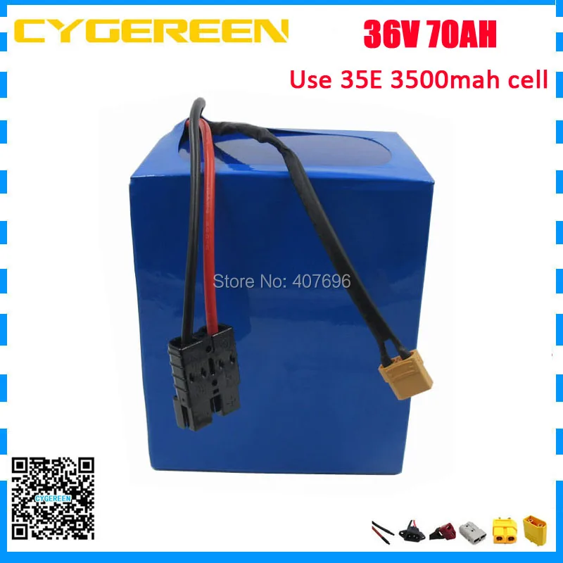 

High capacity 36V 70AH electric bike battery 36V70AH battery pack use 35E 3500mah cell 50A BMS with 5A Charger