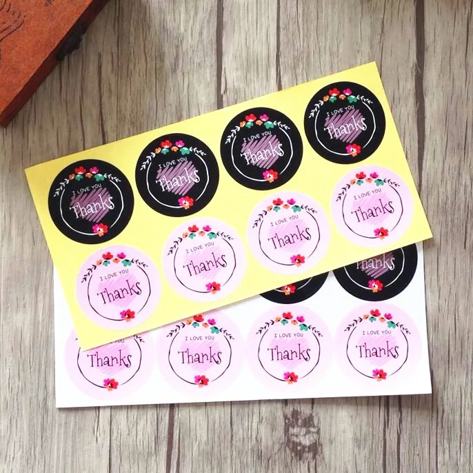 

800pcs/lot Flower Thanks I LOVE YOU sealing label Funny DIY WorkAdhesive Kraft Sticker Round Gift Stickers