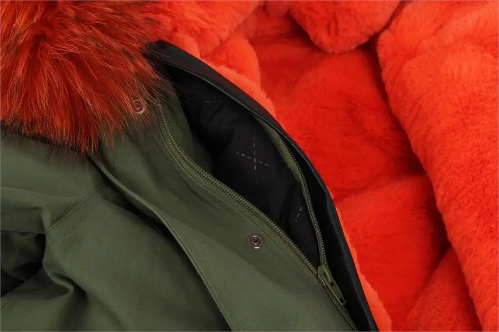 JAZZEVAR Женские куртки армейский зеленый воротник из меха енота куртка-парка с капюшоном верхняя одежда для детей возрастом от 2 в 1 съемный зимняя куртка с подкладкой