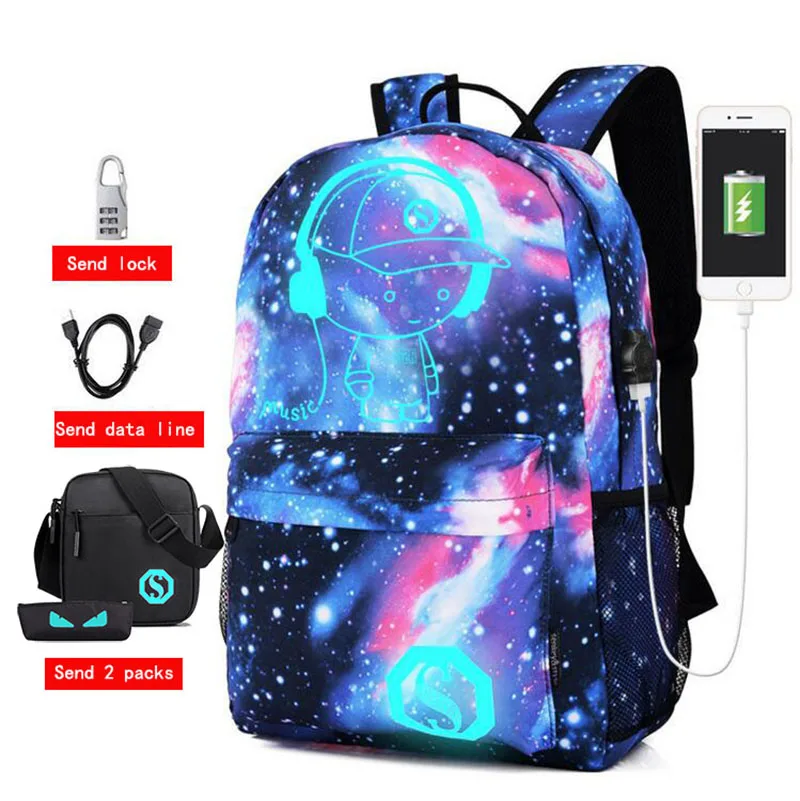 

Senkey Style Men Backpack Student Anime Luminous USB Charge Laptop Computer School Bag For Teenager Anti-theft Backpack Women