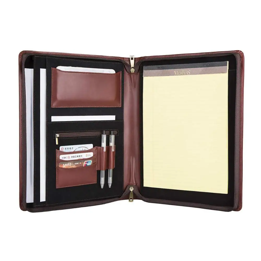 

Handmade Luxury Genuine Leather Portfolio A4 Folder, Professional Documents Padfolio Case Organizer for Men & Women - Red