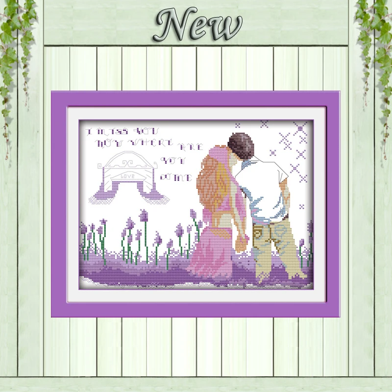 Lavender lovers kiss love paintings counted printed on canvas DMC 11CT 14CT Chinese Cross Stitch kits embroidery needlework Sets | Дом и сад