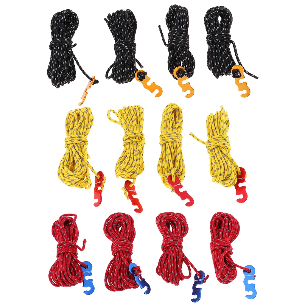 4 Pcs Reflective Camping Tent Guide Rope Guy Line Cord And Adjusters for Camping Backpacking Trekking Cycling Hunting Traveling