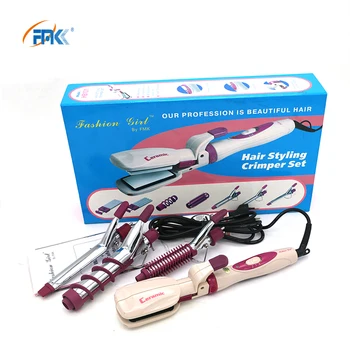 

FMK 4 In 1 Flat Iron Curling Irons 3 Wands Hair Crimper Set + Hair Straightening Irons Travel Dual Voltage Hairs Styling Tools